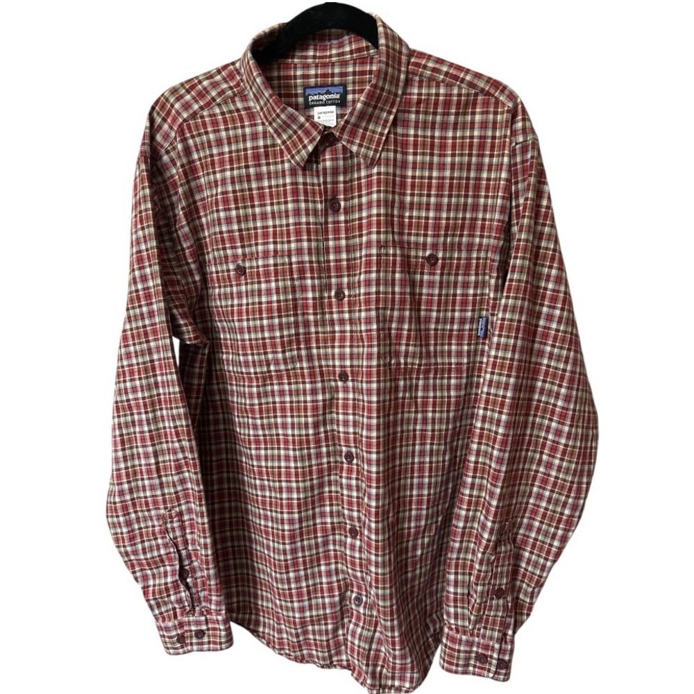 Patagonia Men’s Organic Cotton Terracotta Red Plaid LS Button Down Shirt Large
